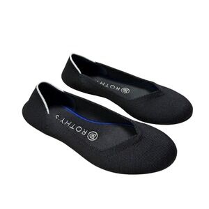 Rothy's The Point Black Knit Classic Ballet Flats White‎ Trim Womens  Size 7